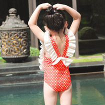 New childrens swimsuit one-piece girls swimsuit girls Cute polka dot bow swimsuit baby bikini