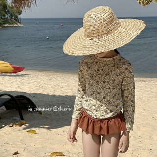 ins儿童泳衣女童分体长袖防晒游泳衣小女孩洋气碎花宝宝度假泳装