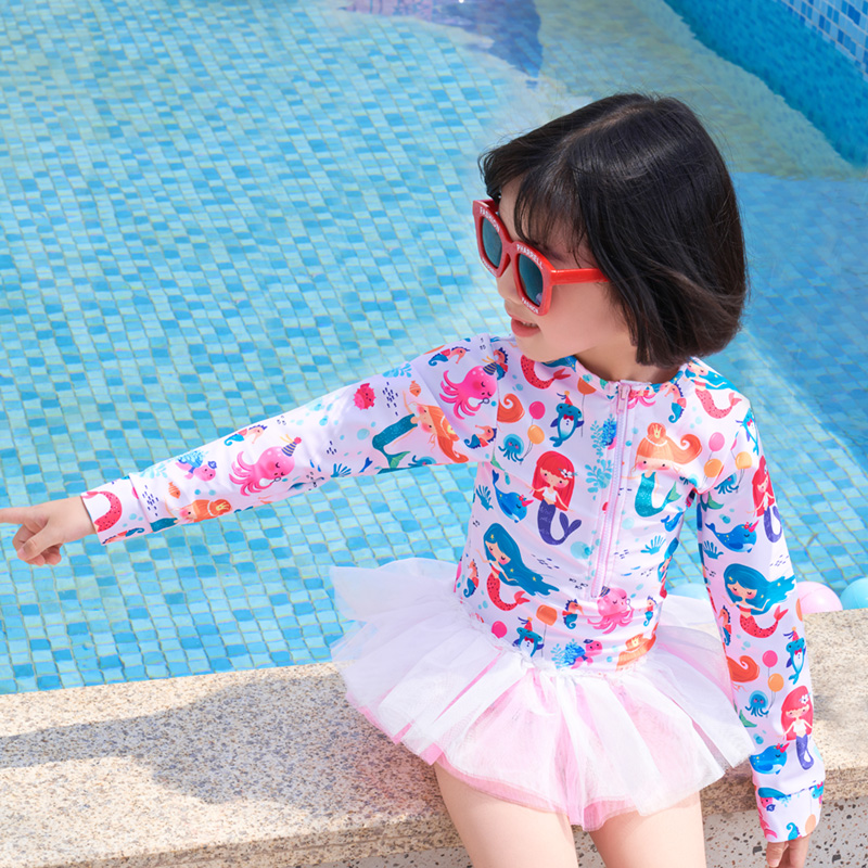 Children's swimsuit girl baby one-piece lace gauze Princess small child swimsuit long sleeve girl sunscreen swimsuit