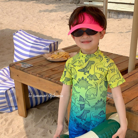 Children's one-piece quick-drying cartoon swimsuit with young sleeves