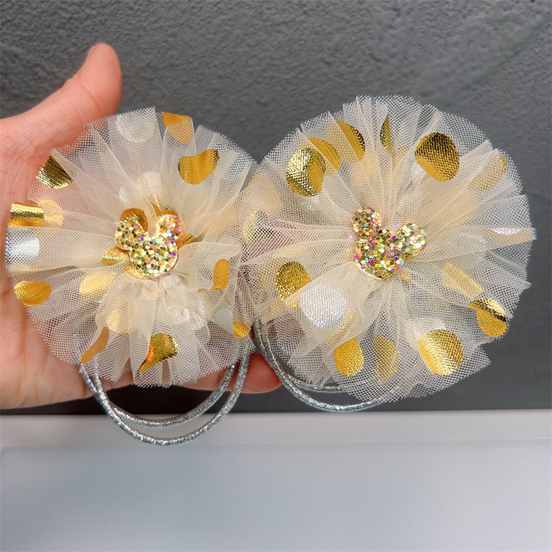 South Korean children's hair ring hairpin clip double rubber band head decorated with imported wave-point yarn girl hair ring hair ring