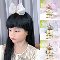 Korea Import Yarn Solid Butterfly Knot Hair Clip Children Hair Accessories Girl Princess Crown Top Clip Cards Adorable Headwear