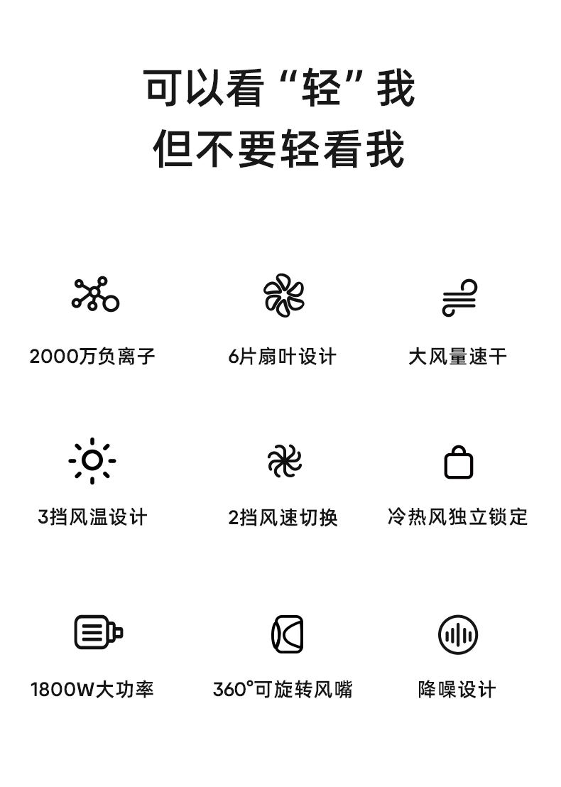 小米生态链 直白 负离子吹风机 1800W 日本万宝至电机 图7