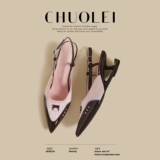 2025 летние новые женские подвесные босоножки специальной формы на высоком каблуке с розовой строчкой, туфли Мэри Джейн с неглубоким вырезом снаружи