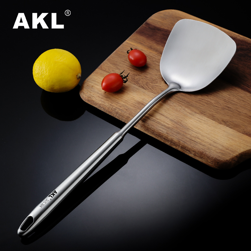 304 Stainless Steel Thickened Anti-Scalding Pan Shovel Home Kitchen Single Integrated German Long Handle Cookware Stir-fry Shovel