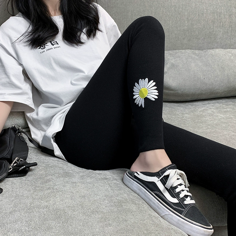 Quần legging đen Daisy mặc mùa xuân và mùa thu mỏng phần ren 2020 mới hè hè màu xám chín điểm quần đen - Quần tây thường