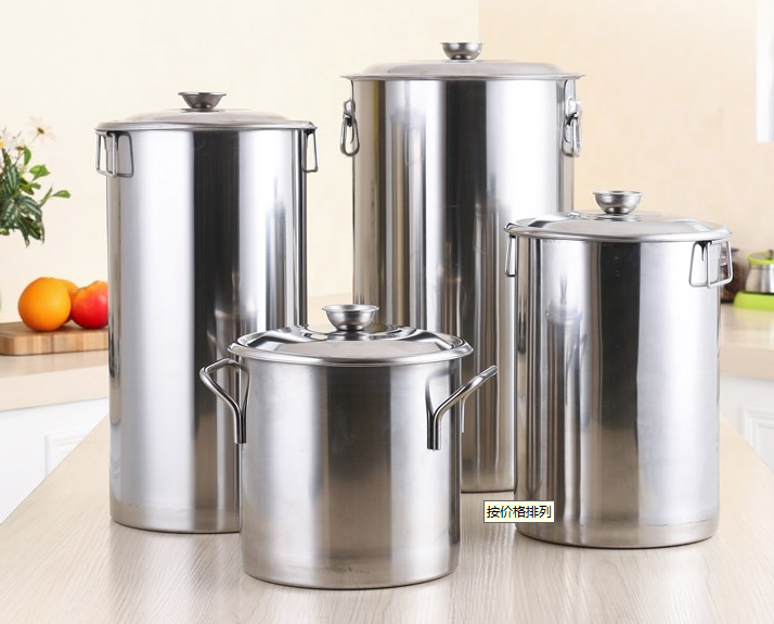 Thickened stainless steel soup bucket with lid, rice bucket with ears, multi-water bucket, milk tea boiling tea bucket 25 35 40cm