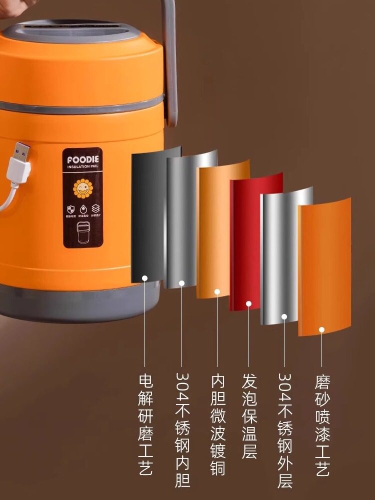 2L Electric Lunch Box Can Be Plugged in for Heating Without Water, 24-Hour Long-Lasting Insulation, Large Capacity Car Lunch Box