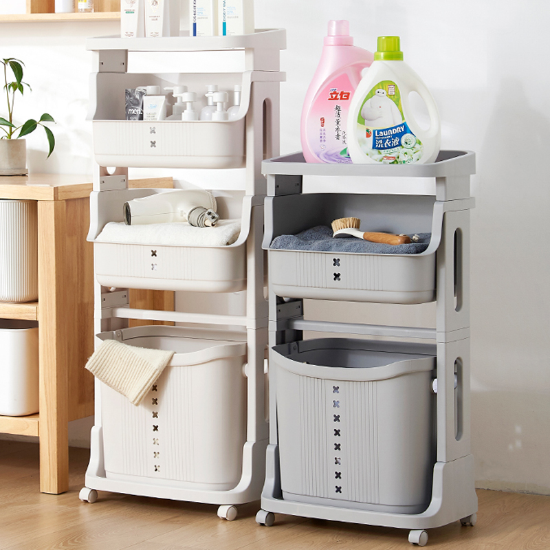 New multi-functional bathroom mobile dirty clothes basket plastic multi-layer household storage basket toilet storage dirty clothes basket