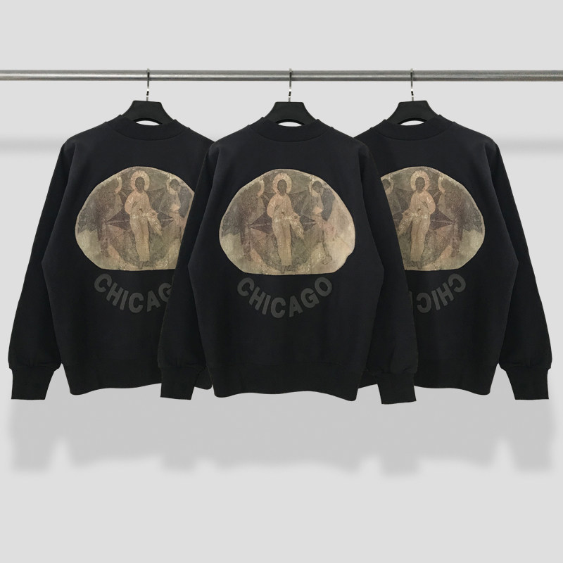 CPFM KANYE KANYE men and women with three gods oil painting FOG High Street Vintage trend loose long sleeve sweater