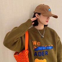 ADER Error Embroidered WE Slogan American Small CrowdStreet Tide Card Mens Round Neckline Cardiovert Sweater Woman