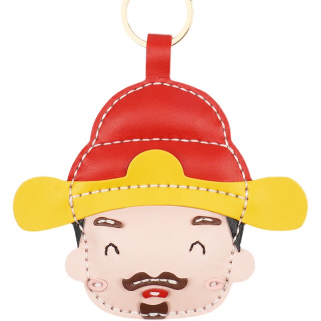 Genuine Leather DIY Handmade God of Wealth Keychain Handmade Car Pendant Creative Bag Decoration High-End Birthday Gift