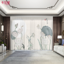 Modern Chinese ink and wash Zen Lotus curtain custom hotel tea room living room balcony bedroom room curtain window screen