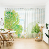 Green forest trees custom semi-full blackout curtain curtain fabric curtain bedroom living room bay window Nordic fresh and simple style