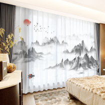 Chinese style curtains Classical water ink landscape painting China Wind half full shading bedroom Living room Floor Window Yarn Office Tea Room