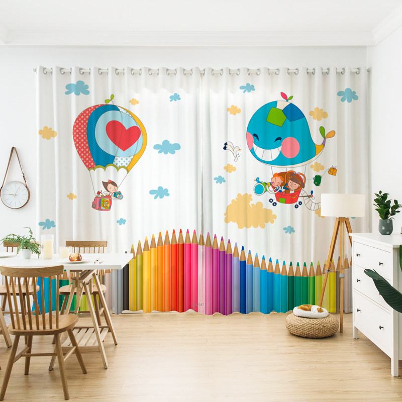 Custom Cartoon Window Cord Fabric Yarn Color Pencil Balloon Children Room Girls Bedroom Art Painting Room Training Course Shading