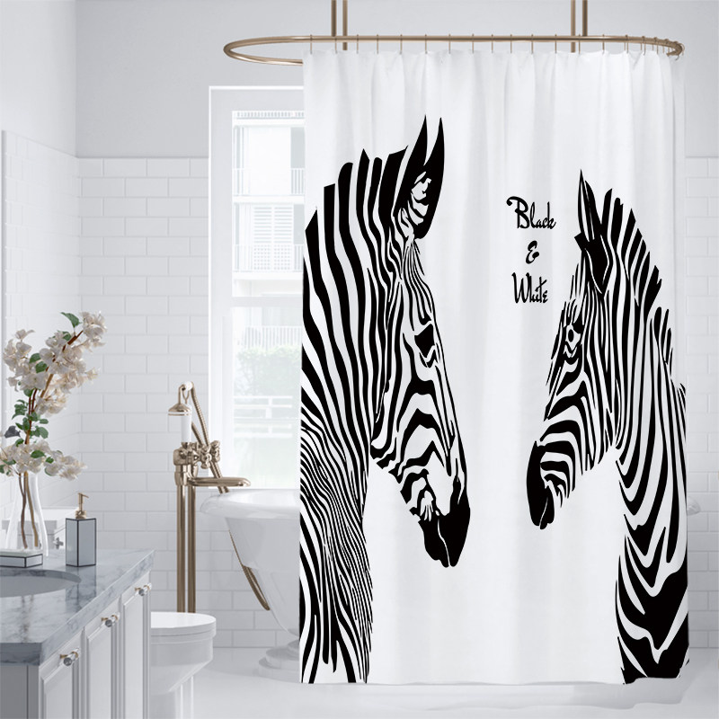 Modern minimalist waterproof and mildew-proof black and white zebra free of perforated dressing room bath curtain window curtain fabric partition window bathroom hanging curtain