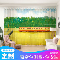 Cartoon Cartoon Illustrations Children Room Curtains Field Train Boy Girl Cozy Bedroom Half Full Shade Window Veil