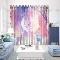 3D custom semi-complete blackout curtain fabric fabric modern hipster personality Nordic cartoon style pink forest Elk