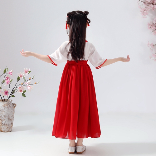 Girls' Chinese Hanfu children's ancient costume super fairy Ru skirt primary school girl's Chinese style 10-year-old dance performance short sleeve