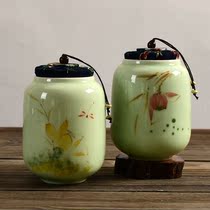 Ingenuity celadon hand-painted tea cans ceramic sealed cans home Puer small green citrus porcelain cans portable small tea cans