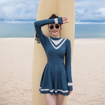 2021 New Conservative Swimsuit Women Spa Conjoined Long Sleeve Sunscreen Dress Style Conspicuine South Korea Ins Fairy Pham