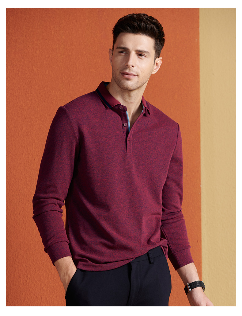 Hàng ngàn con hạc giấy 2018 mới trẻ trung áo polo nam tay áo dài Đơn giản áo thun cotton co giãn nhỏ ve áo 25000 áo thun nam có cổ