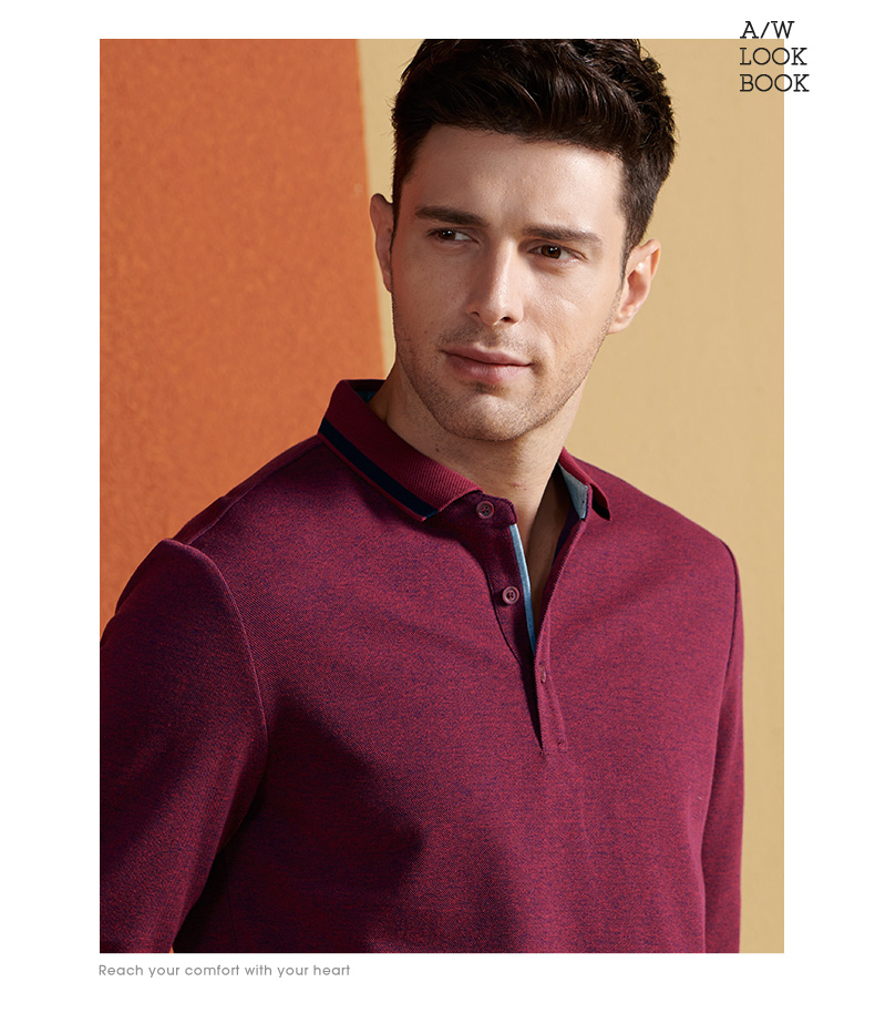 Hàng ngàn con hạc giấy 2018 mới trẻ trung áo polo nam tay áo dài Đơn giản áo thun cotton co giãn nhỏ ve áo 25000 áo thun nam có cổ