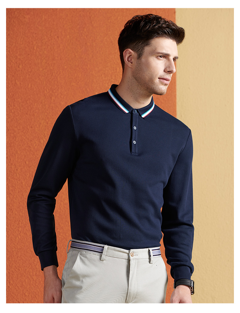 Hàng ngàn con hạc giấy thanh niên áo polo nam dài tay đơn giản giản dị thanh niên Áo thun cotton co giãn bên trong quần áo 25006 polo trắng