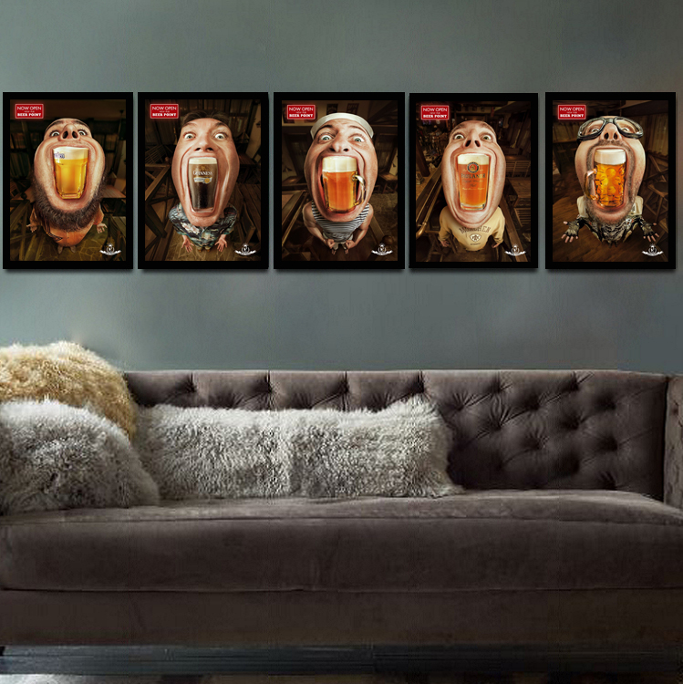 Bar Abstract Personality Poster Beer Man Decoration Painting Solid Wood With Frame Painting Photo Frame KTV Bedroom Photo Wall Hanging Painting