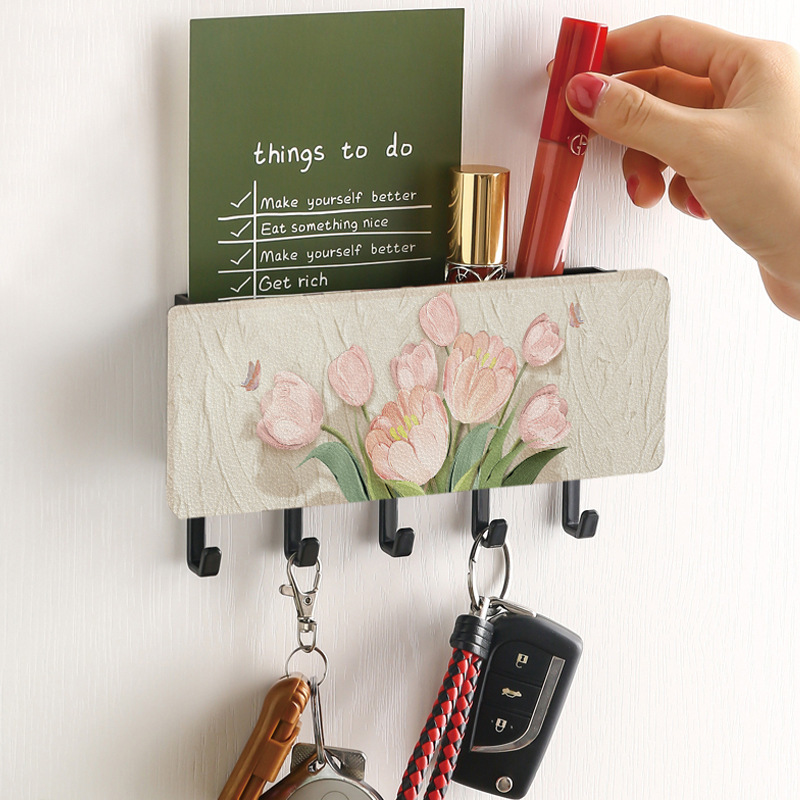 Trendy Heavy-Duty Cream-Style Tulip Key Hook Wall Shelf Behind the Door Creative Decorative Adhesive Hook