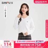 Демисезонный свитер, ретро белое термобелье, с вышивкой, V-образный вырез, свободный крой