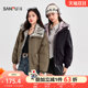 Sanfu cotton coat for women 2025 winter new style American retro splicing fur collar warm quilted thickened jacket for women