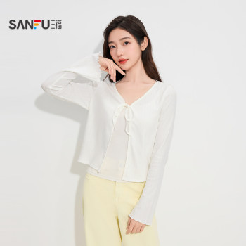 Sanfu women's spring jacquard texture bell sleeve wave edge cardigan french slim bottoming shirt women 504761