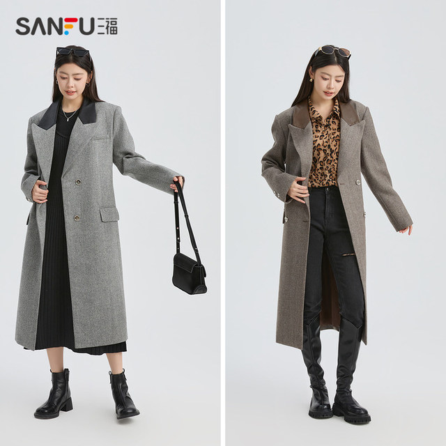 Sanfu coat ແມ່ຍິງພາກຮຽນ spring ແລະດູໃບໄມ້ລົ່ນໃຫມ່ຂອງແມ່ຍິງ 2024 lapel ສູງແອວ loose woolen coat ຫນາ 476545