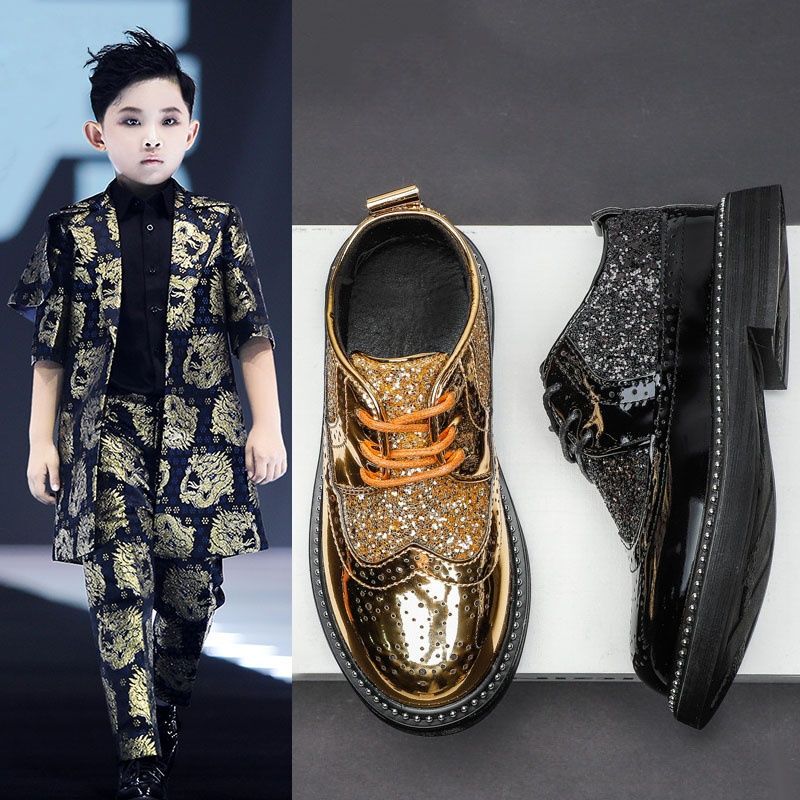 Boys' Leather Shoes, New Style Suit Performance Shoes, British Style Boys' Performance and Catwalk Shoes, Children's Chelsea Leather Shoes