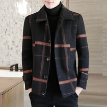 Short windbreaker men 2020 new Korean version thickened slim wool jacket jacket autumn and winter tartan coat