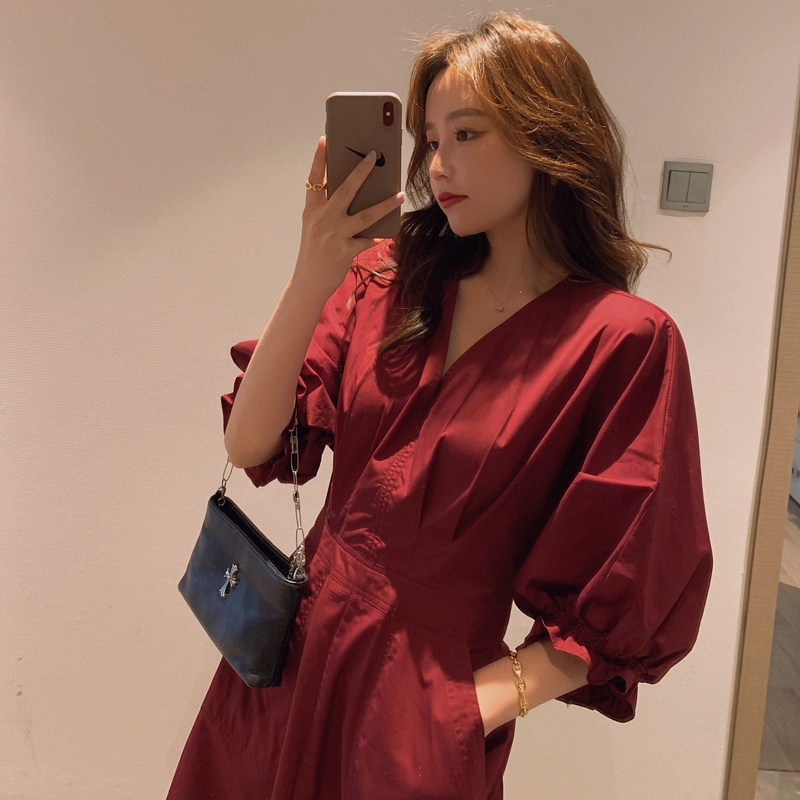 Legal Bubble Sleeves Ocean Dress Women Summer Dress 2020 New Cashew Temperament Goddess Van Light Cooked Wind slim and long dresses