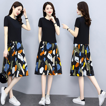 Cotton linen dress dress Women Summer 2022 New fashion Casual Printed Suit Dress slim fit two sets of foreign air