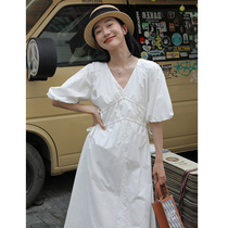 White French style one-piece dress Women Summer 2022 new Bubble Sleeves Advanced Design Sensation small crowdsourced Vlead long skirt
