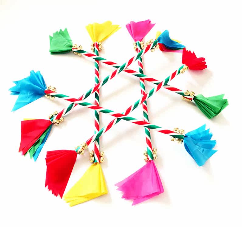 Folk dance flower stick lengthened color children's gymnastics performance props Collective performance Color silk stick bells