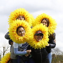 Sunflower headgear Sun flower face cover Dance props Headdress flower sunflower hat Sports admission performance supplies