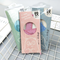 Cute cartoon metal student sleeve ruler triangle iron plate protractor 15cm ruler exam drawing grid set