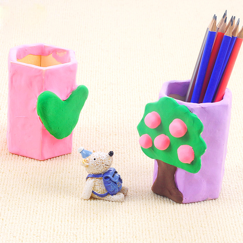 Wooden pen holder white blank children's handmade diy painting graffiti clay snowflake mud art creative materials