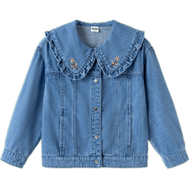 Semir childrens clothing childrens jacket 2024 new girls trend classic versatile denim top sweet lotus leaf collar