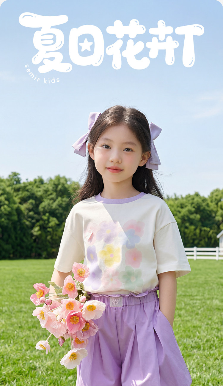 森马儿童短袖T恤2025夏季新款舒适宽松印花女童装设计感上衣小众 — 4