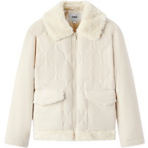 Semir cotton coat for women with spliced ​​plush lapels gentle and versatile 2024 winter new fashion loose cotton coat retro style
