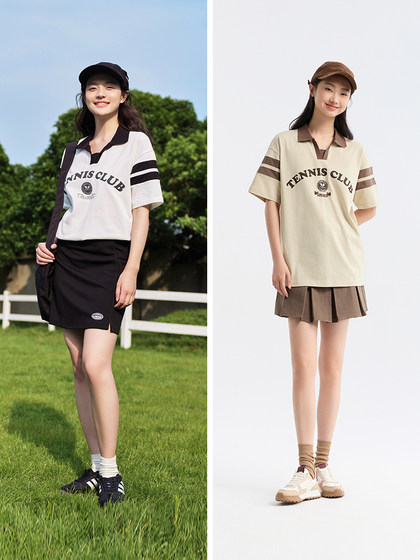 森马POLO衫女中长款纯棉字母印花时尚2024夏季新款宽松衣服学院风