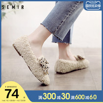 Semir single shoes autumn 2021 womens casual shoes low-top slim a pedal bow wave dot loafers