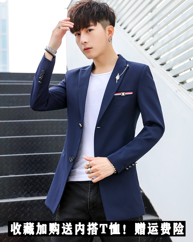 Spring new men's casual suit Korean slim medium and long version of Joker small suit trend single coat coat men